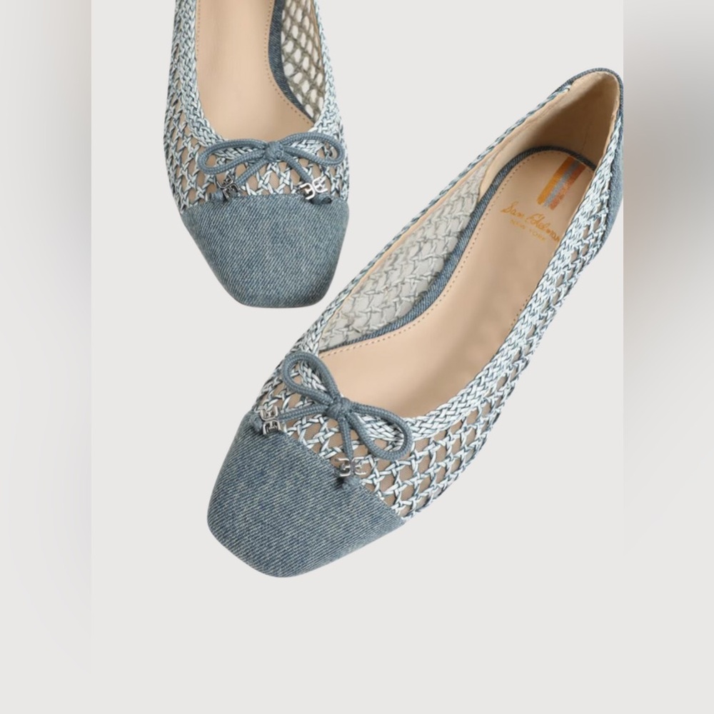 NWT Sam Edwlman May Ballet Flat Stylish Blue Denim Woven Flats Dust Bag & Card